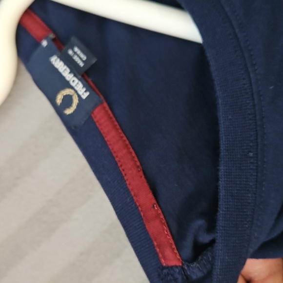 Fred Perry Dark Blue Tee with Striped Pocket - Picture 6 of 6